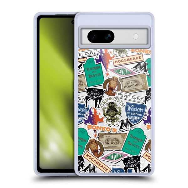 Harry Potter Locations Typography Logo Collage Soft Gel Case for Google Pixel 7a