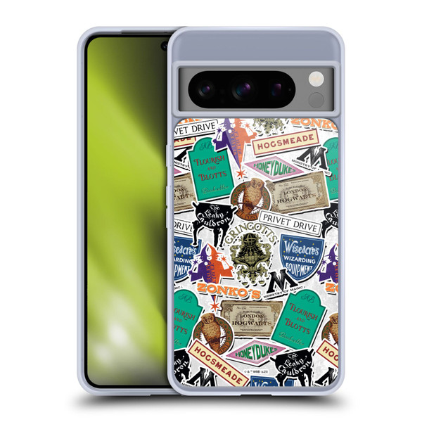 Harry Potter Locations Typography Logo Collage Soft Gel Case for Google Pixel 8 Pro