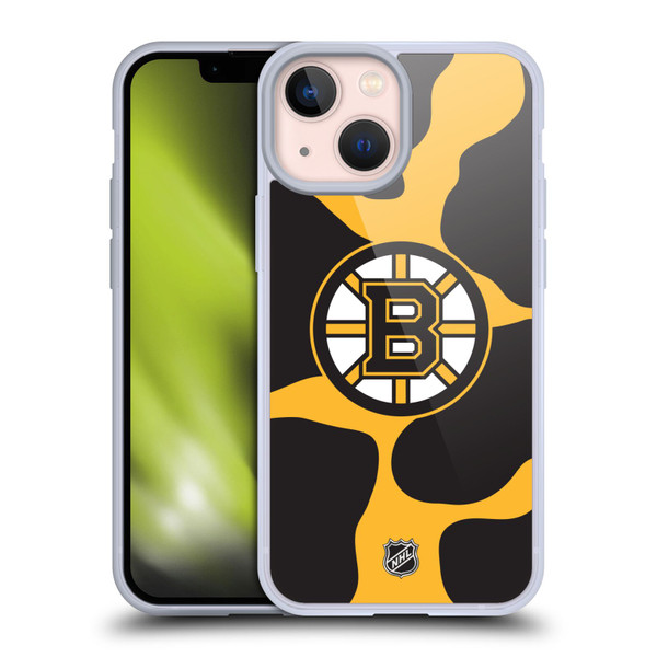 NHL Boston Bruins Cow Pattern Soft Gel Case for Apple iPhone 13 Mini & MagSafe