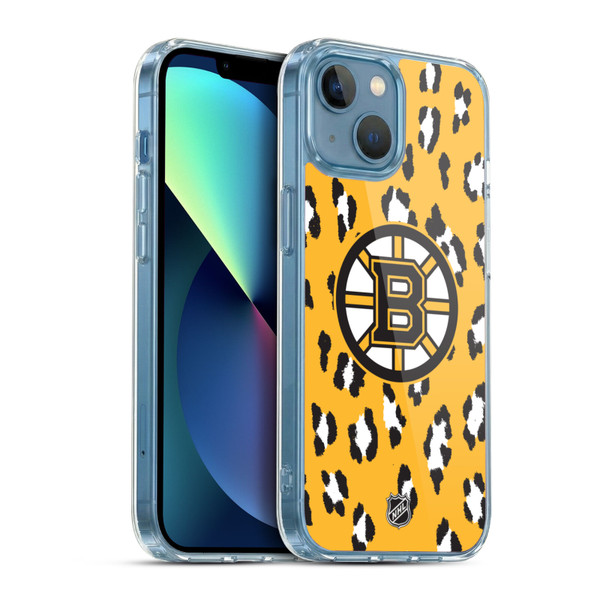 NHL Boston Bruins Leopard Pattern Soft Gel Case for Apple iPhone 13 Mini & MagSafe