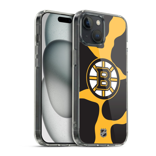 NHL Boston Bruins Cow Pattern Soft Gel Case for Apple iPhone 15 & MagSafe
