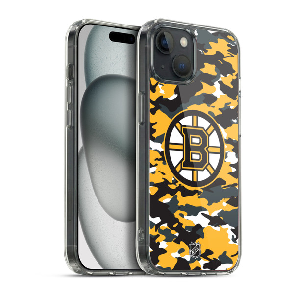 NHL Boston Bruins Camouflage Soft Gel Case for Apple iPhone 15 Plus & MagSafe