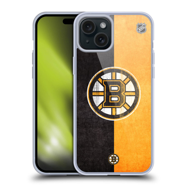 NHL Boston Bruins Half Distressed Soft Gel Case for Apple iPhone 15 Plus & MagSafe