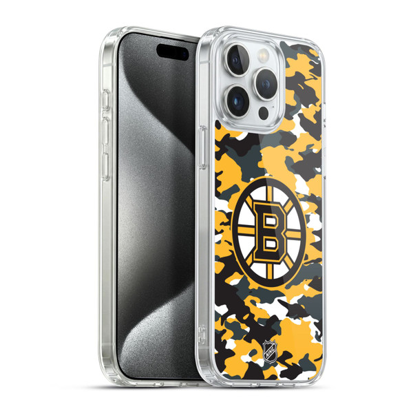 NHL Boston Bruins Camouflage Soft Gel Case for Apple iPhone 15 Pro Max & MagSafe