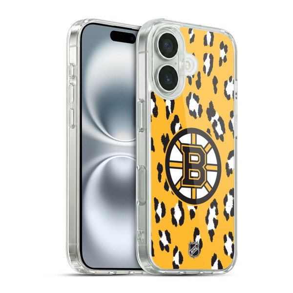NHL Boston Bruins Leopard Pattern Soft Gel Case for Apple iPhone 16 & MagSafe