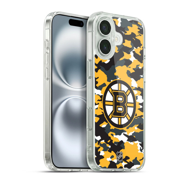 NHL Boston Bruins Camouflage Soft Gel Case for Apple iPhone 16 Plus & MagSafe