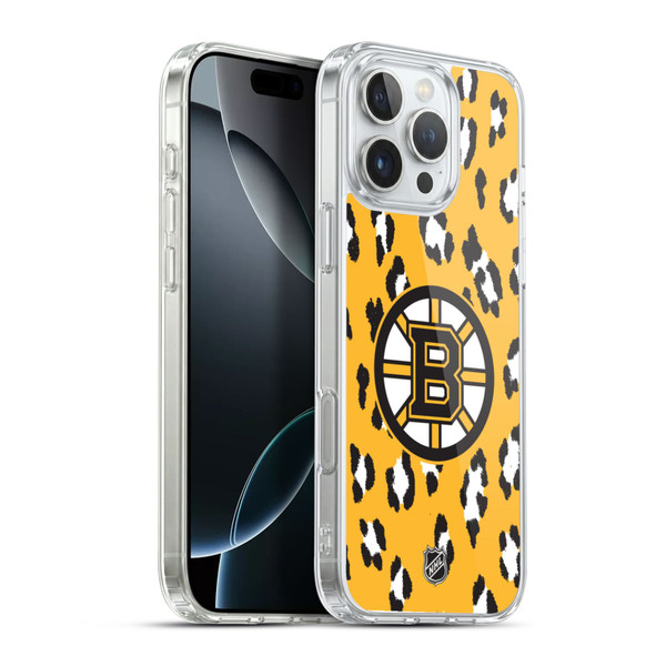 NHL Boston Bruins Leopard Pattern Soft Gel Case for Apple iPhone 16 Pro Max & MagSafe