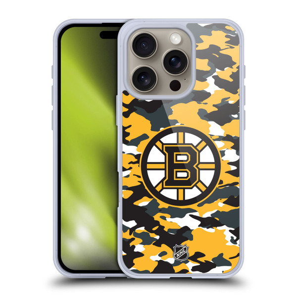 NHL Boston Bruins Camouflage Soft Gel Case for Apple iPhone 16 Pro & MagSafe