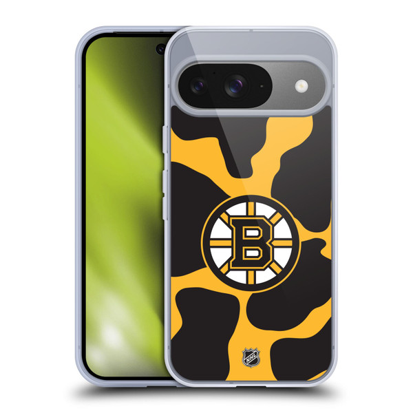 NHL Boston Bruins Cow Pattern Soft Gel Case for Google Pixel 9 / Pixel 9 Pro