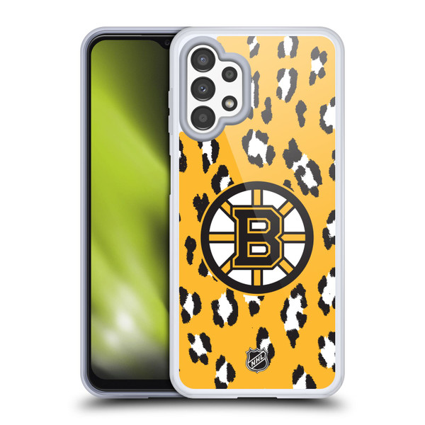 NHL Boston Bruins Leopard Pattern Soft Gel Case for Samsung Galaxy A13 (2022)
