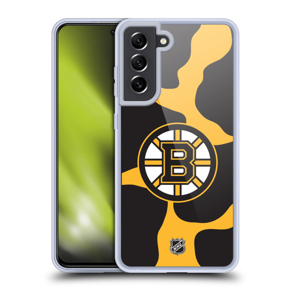 NHL Boston Bruins Cow Pattern Soft Gel Case for Samsung Galaxy S21 FE 5G & MagSafe