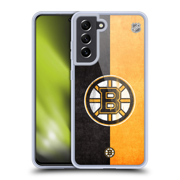 NHL Boston Bruins Half Distressed Soft Gel Case for Samsung Galaxy S21 FE 5G & MagSafe