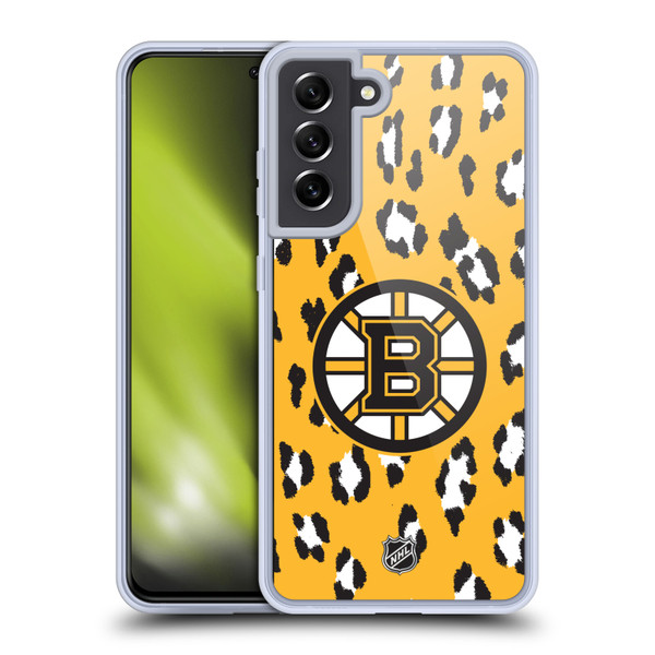 NHL Boston Bruins Leopard Pattern Soft Gel Case for Samsung Galaxy S21 FE 5G & MagSafe