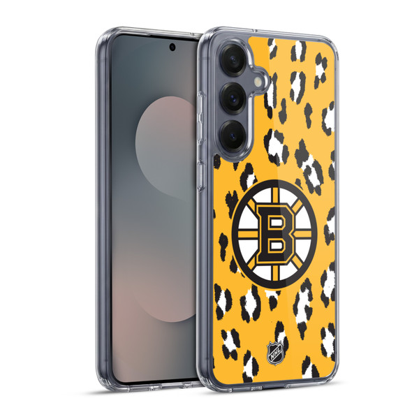 NHL Boston Bruins Leopard Pattern Soft Gel Case for Samsung Galaxy S25+ & MagSafe