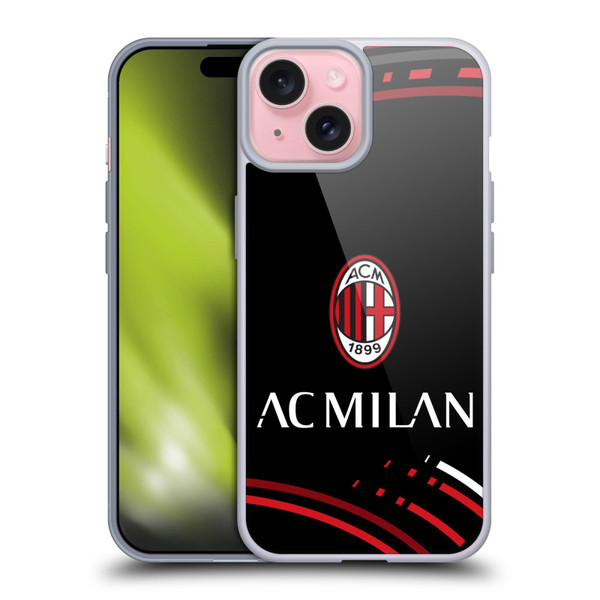 AC Milan Crest Patterns Curved Soft Gel Case for Apple iPhone 15 & MagSafe