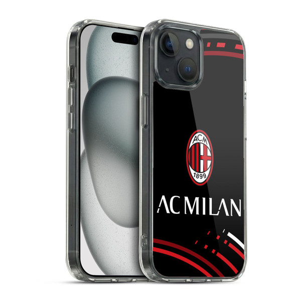 AC Milan Crest Patterns Curved Soft Gel Case for Apple iPhone 15 & MagSafe