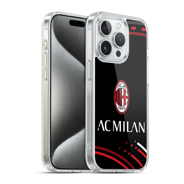 AC Milan Crest Patterns Curved Soft Gel Case for Apple iPhone 15 Pro & MagSafe