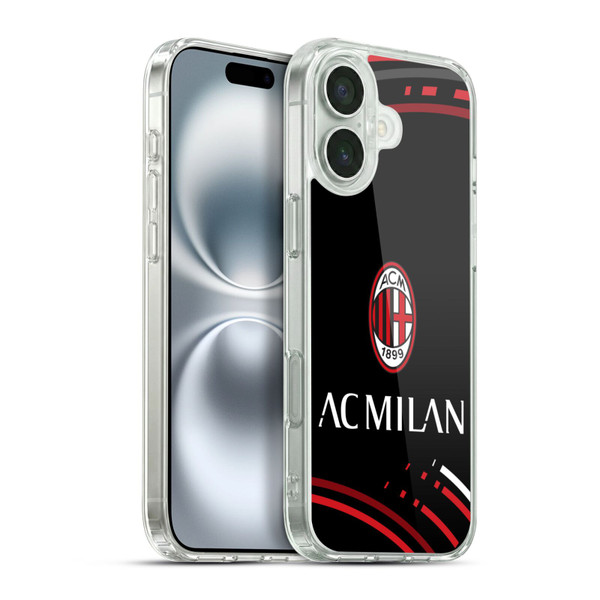 AC Milan Crest Patterns Curved Soft Gel Case for Apple iPhone 16 Plus & MagSafe