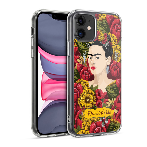 Frida Kahlo Red Florals Portrait Pattern Soft Gel Case for Apple iPhone 11