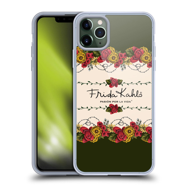 Frida Kahlo Red Florals Border Soft Gel Case for Apple iPhone 11 Pro Max & MagSafe