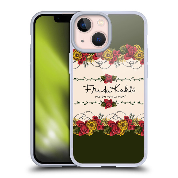 Frida Kahlo Red Florals Border Soft Gel Case for Apple iPhone 13 Mini & MagSafe