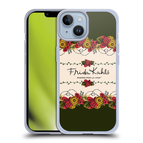 Frida Kahlo Red Florals Border Soft Gel Case for Apple iPhone 14