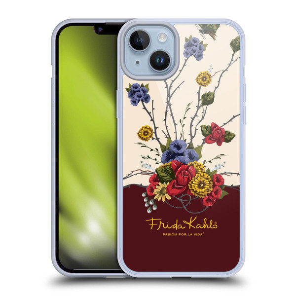 Frida Kahlo Red Florals Shrub Soft Gel Case for Apple iPhone 14 Plus & MagSafe