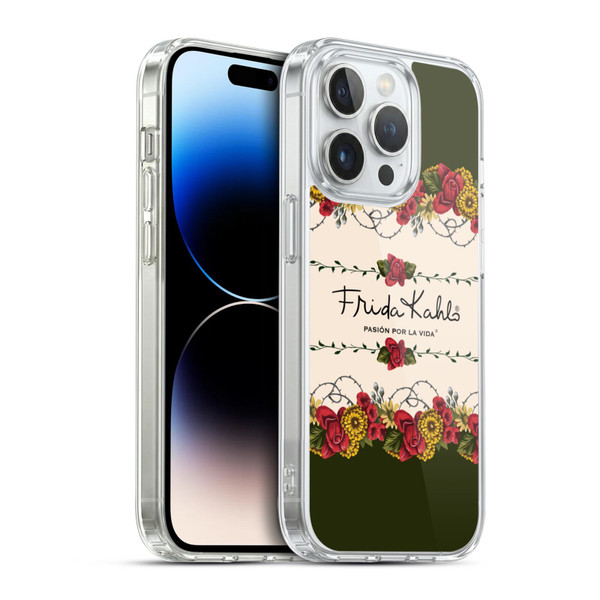 Frida Kahlo Red Florals Border Soft Gel Case for Apple iPhone 14 Pro & MagSafe
