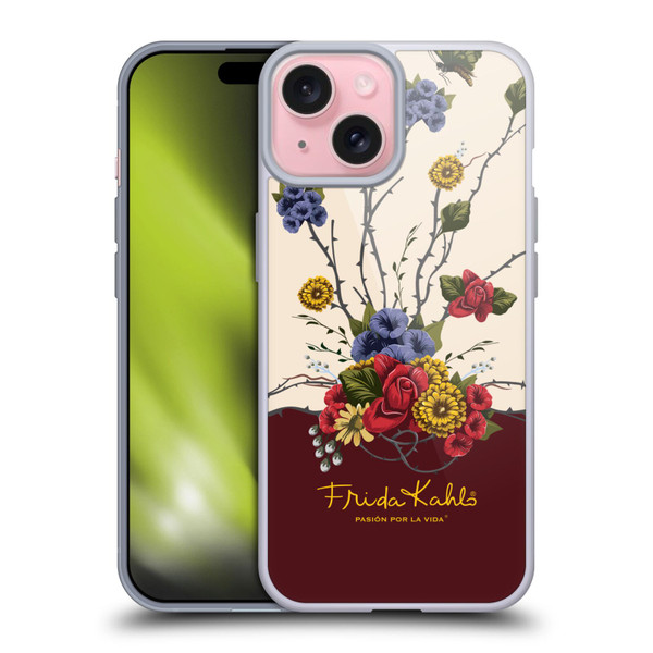 Frida Kahlo Red Florals Shrub Soft Gel Case for Apple iPhone 15 & MagSafe