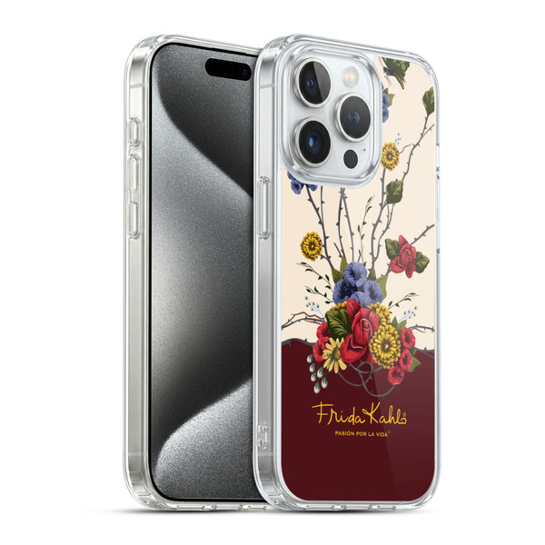 Frida Kahlo Red Florals Shrub Soft Gel Case for Apple iPhone 15 Pro & MagSafe