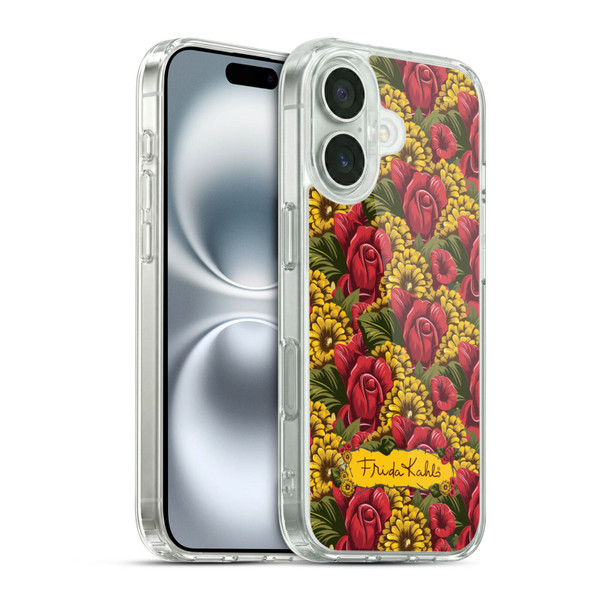 Frida Kahlo Red Florals Pattern Soft Gel Case for Apple iPhone 16 & MagSafe