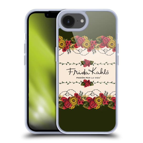 Frida Kahlo Red Florals Border Soft Gel Case for Apple iPhone 16e & MagSafe