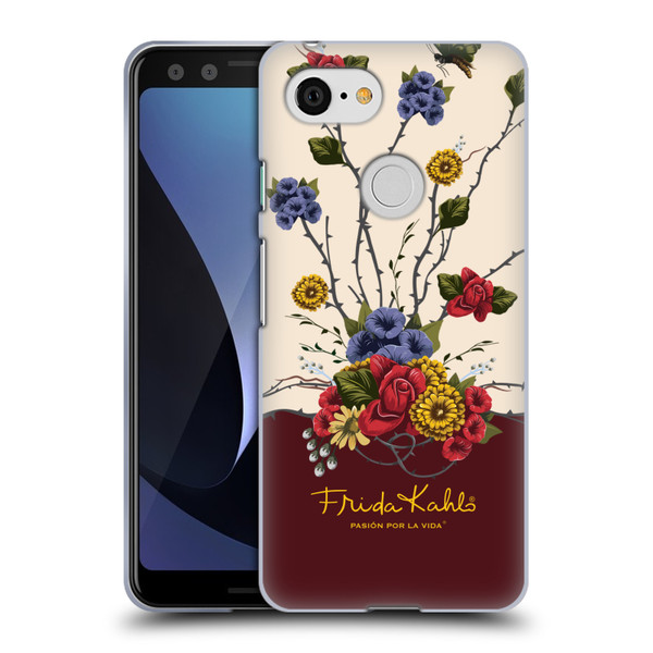 Frida Kahlo Red Florals Shrub Soft Gel Case for Google Pixel 3