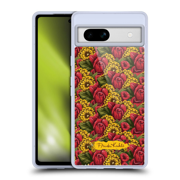 Frida Kahlo Red Florals Pattern Soft Gel Case for Google Pixel 7a