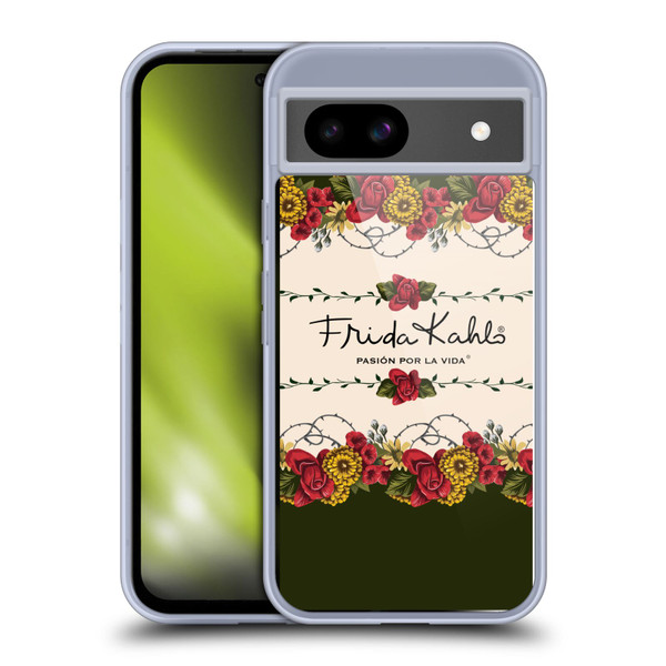 Frida Kahlo Red Florals Border Soft Gel Case for Google Pixel 8a