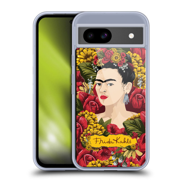 Frida Kahlo Red Florals Portrait Pattern Soft Gel Case for Google Pixel 8a