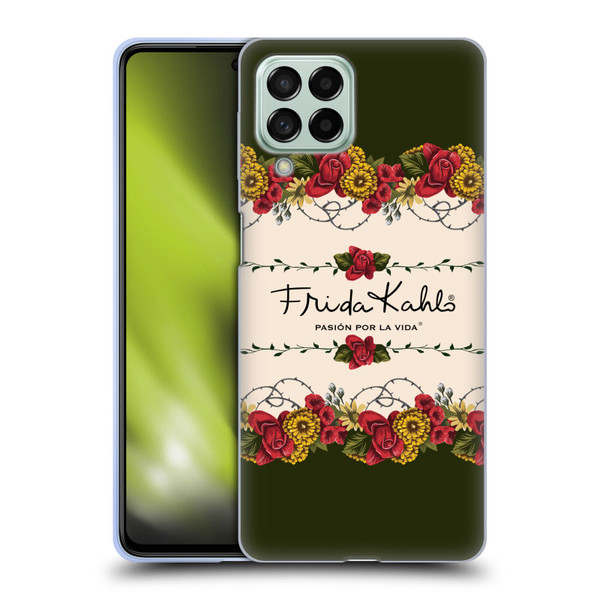 Frida Kahlo Red Florals Border Soft Gel Case for Samsung Galaxy M53 (2022)