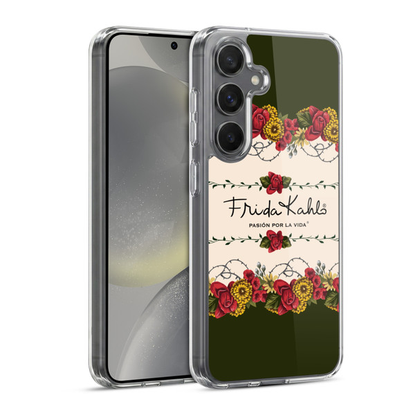 Frida Kahlo Red Florals Border Soft Gel Case for Samsung Galaxy S24 5G & MagSafe