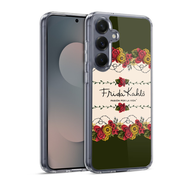 Frida Kahlo Red Florals Border Soft Gel Case for Samsung Galaxy S25 & MagSafe