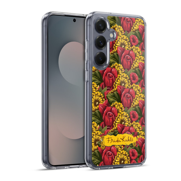 Frida Kahlo Red Florals Pattern Soft Gel Case for Samsung Galaxy S25+ & MagSafe