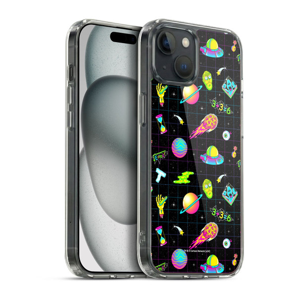 Rick And Morty Season 3 Graphics Neon Pattern Soft Gel Case for Apple iPhone 15 Plus & MagSafe