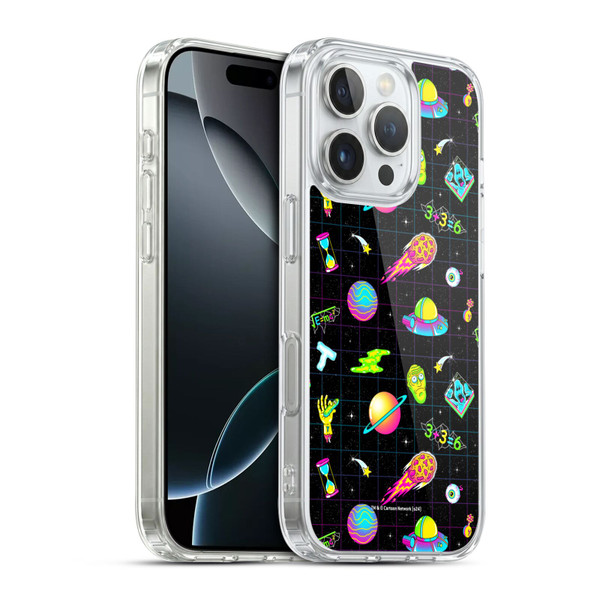 Rick And Morty Season 3 Graphics Neon Pattern Soft Gel Case for Apple iPhone 16 Pro & MagSafe