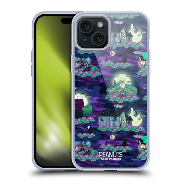 Peanuts Spooktacular Snoopy Patterns Soft Gel Case for Apple iPhone 15 Plus & MagSafe