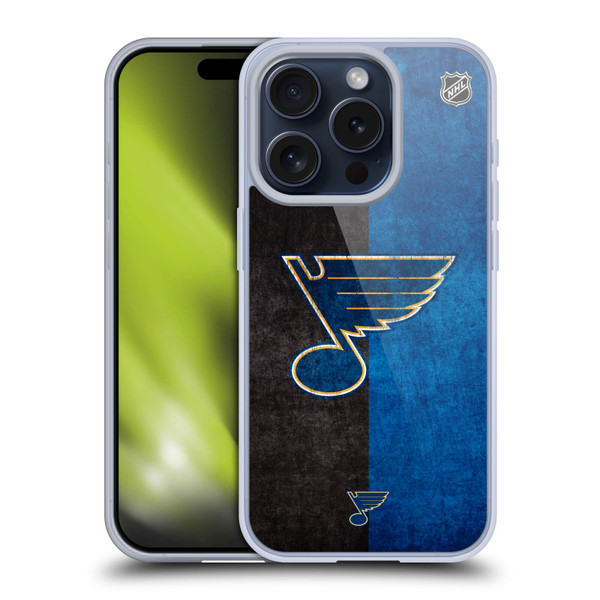 NHL St Louis Blues Half Distressed Soft Gel Case for Apple iPhone 15 Pro & MagSafe