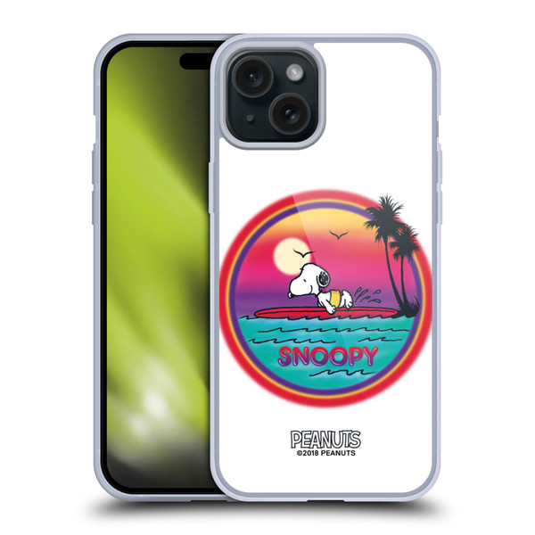 Peanuts Snoopy Boardwalk Airbrush Beach Surf Soft Gel Case for Apple iPhone 15 Plus & MagSafe
