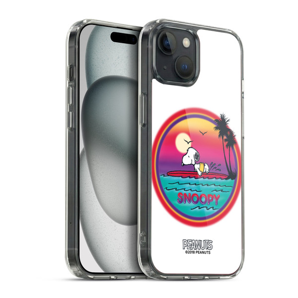 Peanuts Snoopy Boardwalk Airbrush Beach Surf Soft Gel Case for Apple iPhone 15 Plus & MagSafe