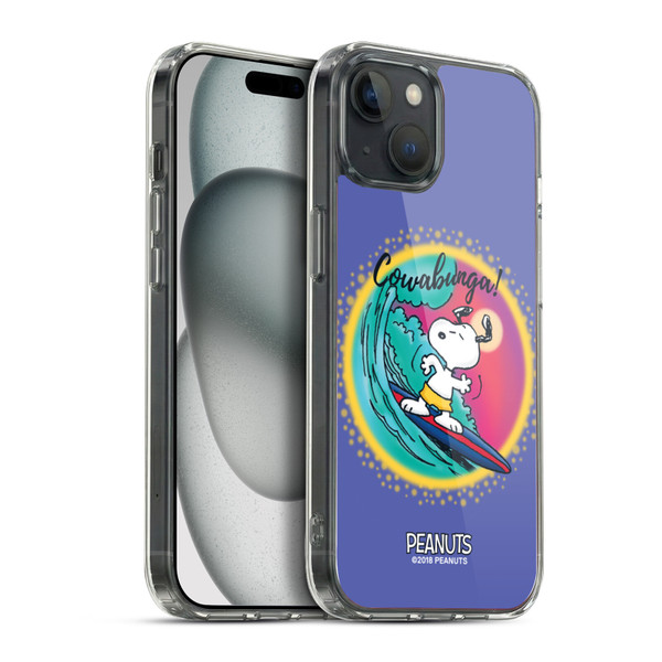 Peanuts Snoopy Boardwalk Airbrush Cowabunga Surf Soft Gel Case for Apple iPhone 15 Plus & MagSafe