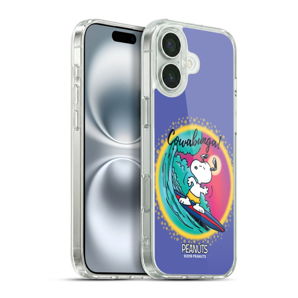Peanuts Snoopy Boardwalk Airbrush Cowabunga Surf Soft Gel Case for Apple iPhone 16 Plus & MagSafe