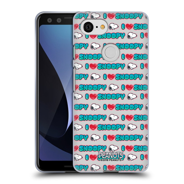 Peanuts Snoopy Boardwalk Airbrush I Love Pattern Soft Gel Case for Google Pixel 3