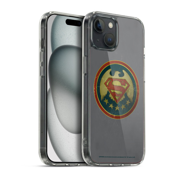 Superman DC Comics Logos Distressed Look Badge Soft Gel Case for Apple iPhone 15 Plus & MagSafe
